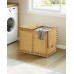 Woven Laundry Hamper with Lid, 65L Foldable Clothes Basket with 2 Removable Liner Bags, Rattan-Style Hamper with Handles for Sorting Dark & Light Laundry – Goose Yellow Model RXKE02NL